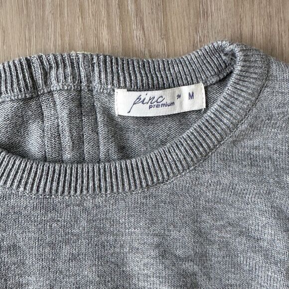 Pinc Premium Girls Gray and Light Green/Yellow Stripe Zip Sweater, Size M - Picture 2 of 5